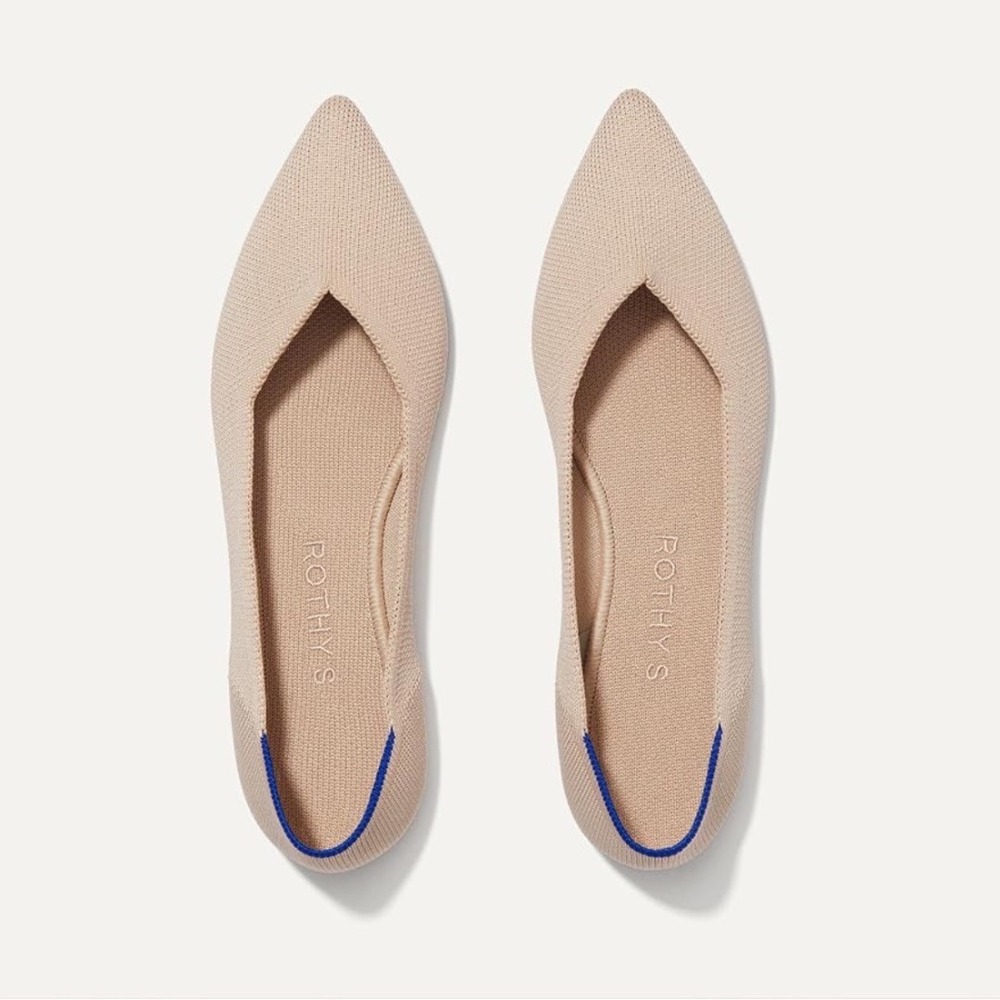Rothys The Point Sand Tan Beige Pointed Toe Knit Flats Women's Size 8.5